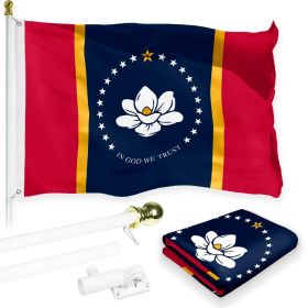 Combo Pack 6 Ft Tangle Free Spinning Flagpole White Mississippi MS State Flag 3x5 ft Printed 150D Brass Grommets (Flag Included) Aluminum Flag Po