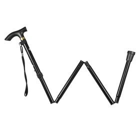 1Pc  Walking Cane Aluminum Alloy Walking Stick Adjustable Folding Travel Hiking Stick Antislip (Option: BLACK)