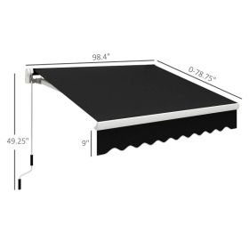Patio Retractable Awning, Manual Exterior Sun Shade Deck Window Cover, Black (Option: BLACK)