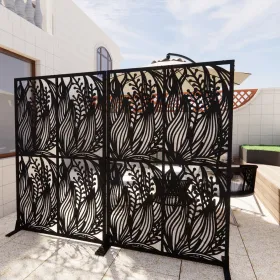 Metal Privacy Screens W3.8Ft X H6Ft Outdoor And Indoor Divider With Free Standing Decorative Privacy Screen For Balcony Patio Garden Room Divider (Option: BLACK)