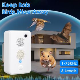 Ultrasonic Pest Repeller - 1-75KHz Adjustable 6 Levels, Repels Bats Birds Mice, 753Sq.ft Coverage, 950mAh Rechargeable For Indoor Outdoor Use (Option: WHITE)