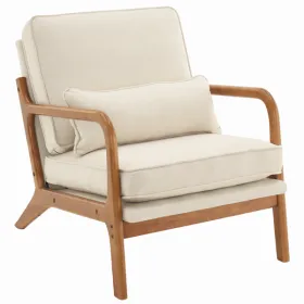 [Same Code: 16753613]Oak Armrest Oak Upholstered Single Lounge Chair Indoor Lounge Chair Off-White (Option: defaulttitle)