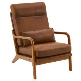 High Back Solid Wood Armrest Backrest Iron Frame Bronzing Cloth Indoor Leisure Chair Orange (Option: defaulttitle)