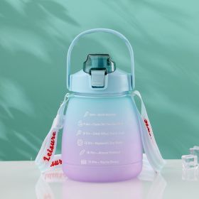 1300ml Motivational Water Bottle with Time Marker; Shoulder Strap & Straw - Perfect for School; Sports; Camping - 44oz Cute Design for Girls & Ki (Color: Green)