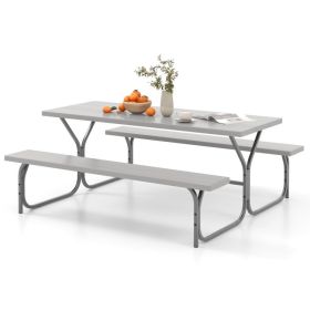 6 Feet Picnic Table Bench Set with HDPE Tabletop for 8 Person (Color: Gray)