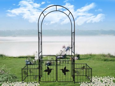 Metal Garden Arch with doors Garden Arbor Trellis Climbing Plants Support Arch Outdoor Arch Wedding Arch Party Events Archway Black (Color: AS PIC)